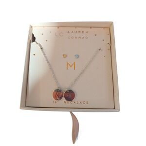 LC Lauren Conrad Silver Tone Initial M Heart Disc Pendant 16 Inch Necklace NEW‎